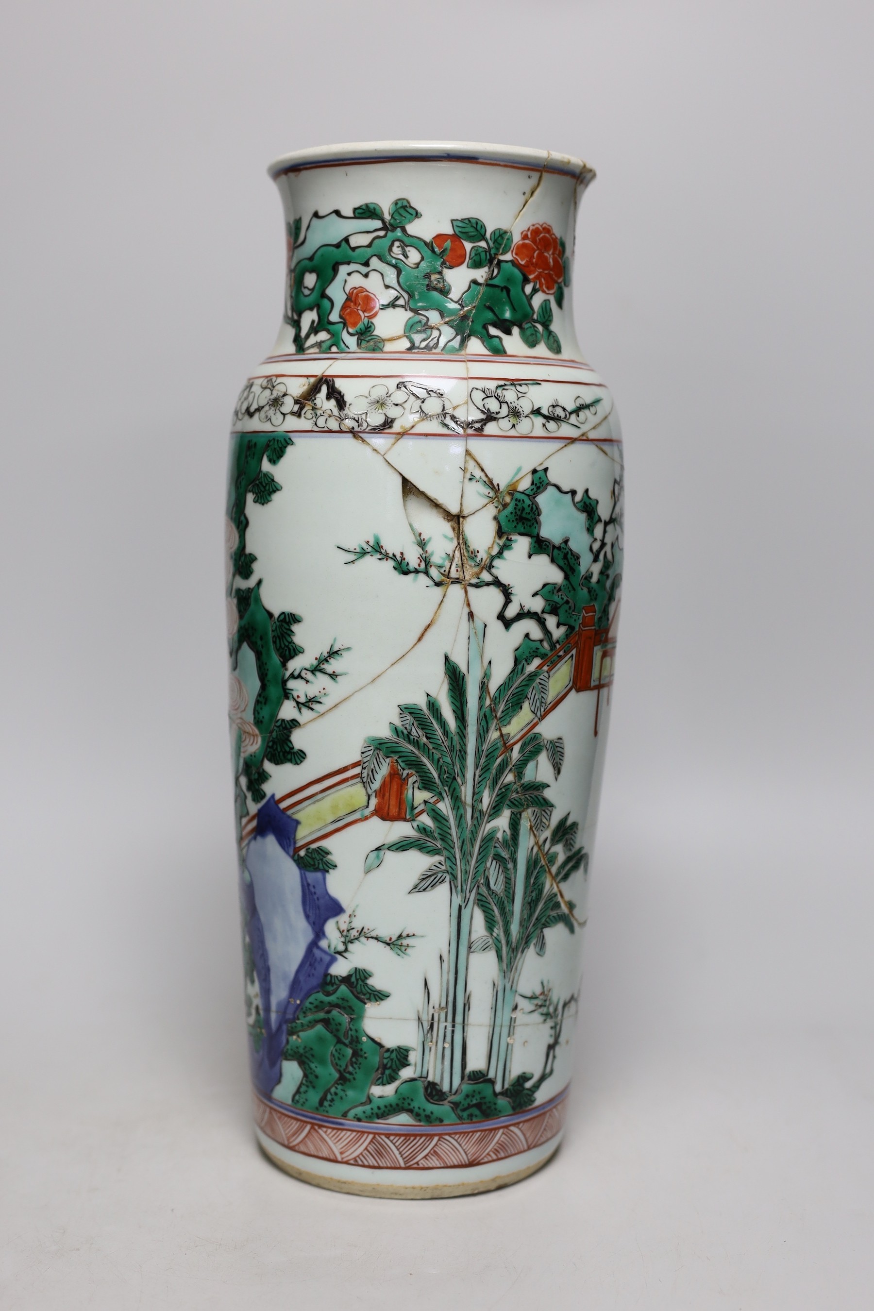A 17th century Chinese transitional wucai vase (a.f), 37cm, unglazed base